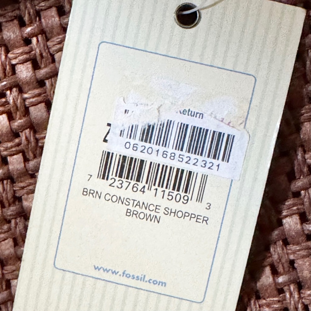 NWT Fossil Constance Shopper Tote Basketweave Shoulder Bag Women Brown Boho Chic - Picture 11 of 16